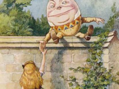 Humpty Dumpty y Alicia, en una ilustración de John Tenniel.