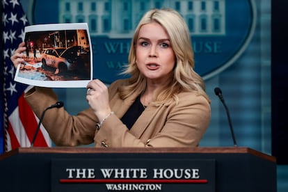 Caroline Leavitt na Casa Branca, em Washington, esta quinta-feira.