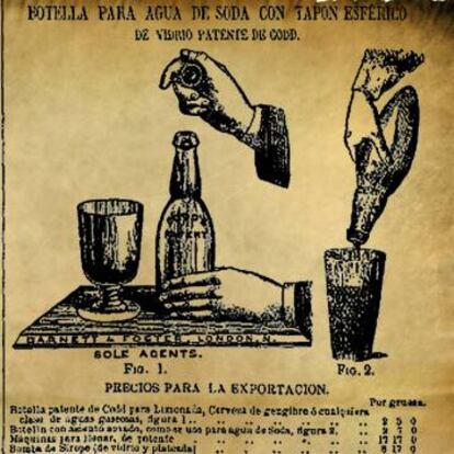 Anuncio en España de un exportador británico de botellas para bebidas con gas, en 1877.