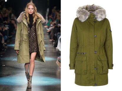 Parka
	

	Otra prenda que vuelve cada vez que bajan las temperaturas. Es fácil encontrar múltiples versiones baratas. Nos quedamos con esta de Topshop.