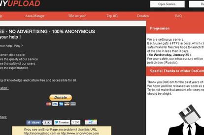 Portada de Anonyupload, que pretende ser una alternativa a Megaupload.