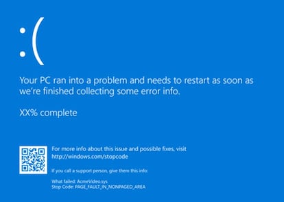 Pantalla de error azul en Windows de Microsoft