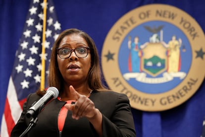 Letitia James, procuradora-geral do Estado de Nova York, em entrevista coletiva em agosto.