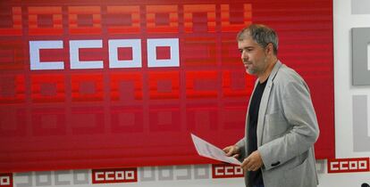 El secretario general de CCOO, Unai Sordo, momentos antes de presentar la "propuesta de diálogo urgente para Cataluña"