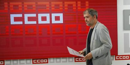 El secretario general de CCOO, Unai Sordo, momentos antes de presentar la &quot;propuesta de di&aacute;logo urgente para Catalu&ntilde;a&quot;