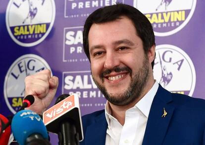 Matteo Salvini, l&iacute;der de la ultraderechista Liga tras conocer los resultados de las elecciones italianas del domingo.