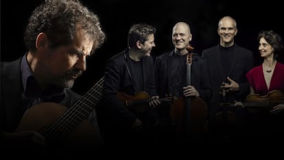 Àlex Garrobé, a la izquierda, y el Cuarteto Casals.