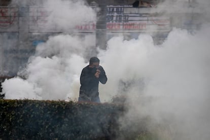 Enfrentamientos de los estudiantes con el Escuadrón Móvil Antidisturbios (ESMAD), en la Universidad Nacional de Colombia, el 21 de marzo del 2024, en Bogotá.