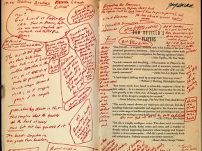 Anotaciones realizadas por David Foster Wallace en la novela Jugadores, de Don DeLillo.