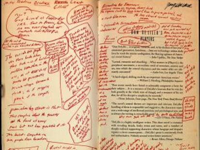 Anotaciones realizadas por David Foster Wallace en la novela Jugadores, de Don DeLillo.
