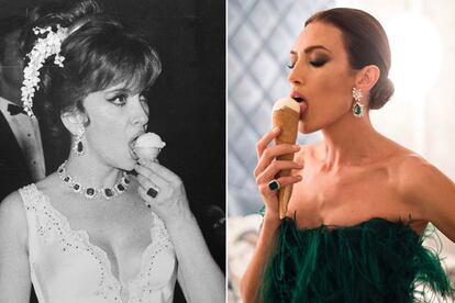 Gina Lollobrigida, en 1966, con los mismos pendientes que lució Nieves Alvárez en la gala de los Goya 2020.