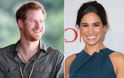 El pr&iacute;ncipe Enrique y, a la derecha, su novia la actriz Meghan Markle.