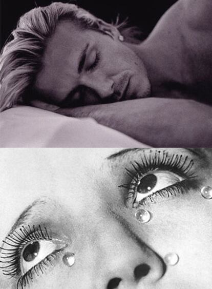 Arriba, fotograma del vídeo <i>El sueño de David</i><b>, de Sam Taylor-Wood. Abajo, </b><i>Las lágrimas</i><b>, de Man Ray.</b>