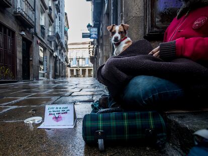 Mendicidad en las calles de Santiago de Compostela.