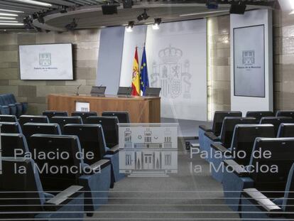 Sala de prensa del Palacio de La Moncloa en Madrid.
