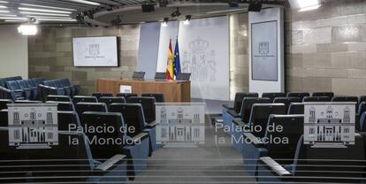 Sala de prensa del Palacio de La Moncloa en Madrid.