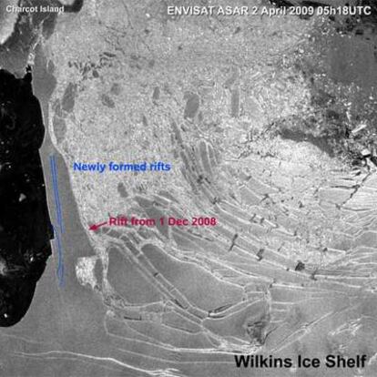 Imagen de la plataforma Wilkins tomada ayer por el radar de satélite Envisat