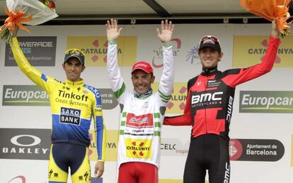 "Purito" Rodríguez, ganador, junto a Contador y Van Garderen