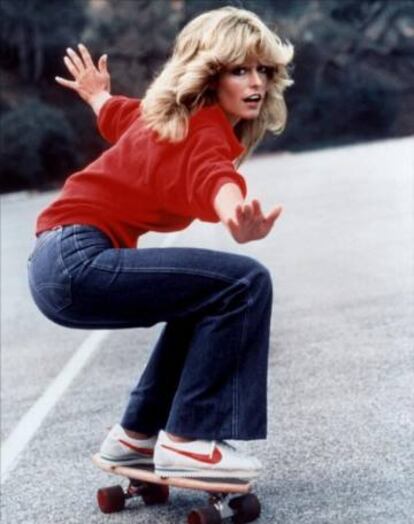 La actriz Farrah Fawcett, en la campaña de las Nike Cortez de los setenta.