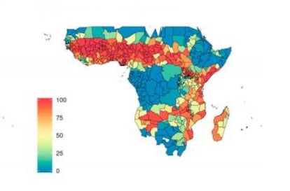 En rojo, las zonas donde el ganado tiene más influencia en la transmisión de la malaria.