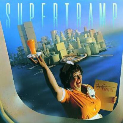La portada del disco 'Breakfast in America', de Supertramp. Al fondo, la isla de Manhattan hecha con saleros, cajas de huevos, tazas...