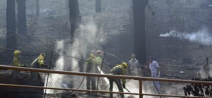 Labores de extinción del incendio en Vallehermoso (La Gomera).