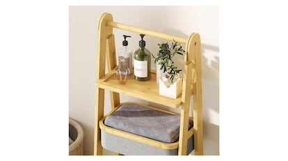 Estantería de escalera de tres niveles para baño hecha de bambú y plegable