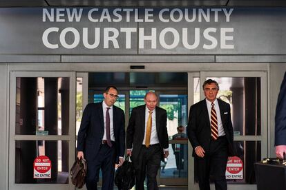 Fox News lawyers, leaving a Wilmington courthouse.