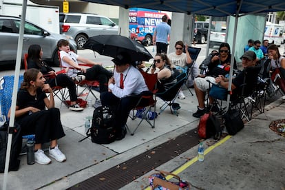 People lining up on Monday afternoon to be the first inside the courthouse in Miami on Tuesday morning. 