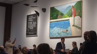 Subasta de 'Portrait of an Artist (Pool with Two Figures)', de David Hockney, en noviembre de 2018 en Nueva York.
