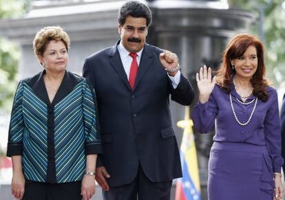 Rousseff, Maduro y Fernández, este martes en Caracas.