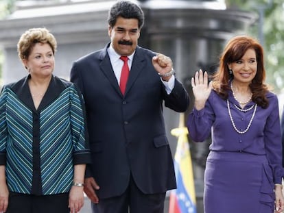 Rousseff, Maduro y Fern&aacute;ndez, este martes en Caracas.