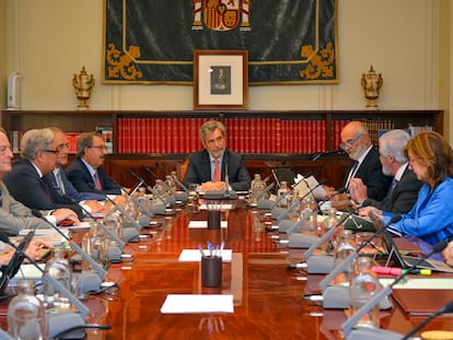 El presidente del Consejo General del Poder Judicial, Carlos Lesmes, durante el pleno celebrado el pasado lunes.
