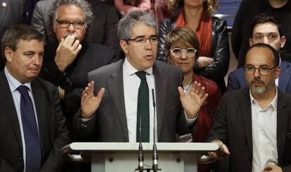 Francesc Homs en l&#039;&uacute;ltima roda de premsa ahir abans d&#039;abandonar el Congr&eacute;s.