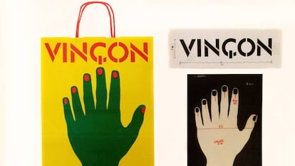Logotipo, diseño para la bolsa de papel de Vinçon de 1972 y su aplicación final. 