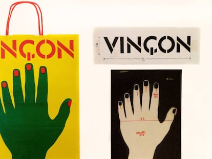 Logotip, disseny per a la bossa de paper de Vinçon de 1972 i la seva aplicació final.