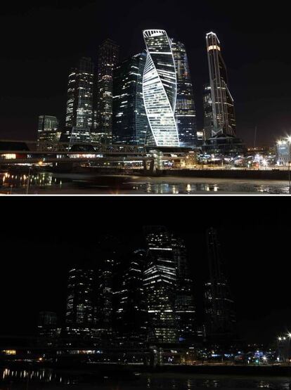 El combo de fotos muestra los edificios del Centro Internacional de Negocios de Moscú, también conocido como "Ciudad de Moskva".