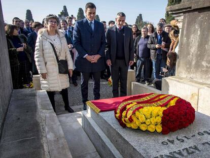 Pedro Sánchez, en el tributo a Manuel Azaña en Montauban, el pasado 24 de febrero. 