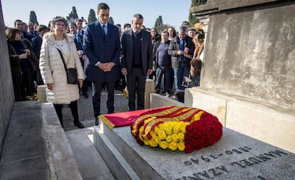 Pedro Sánchez, en el tributo a Manuel Azaña en Montauban, el pasado 24 de febrero. 