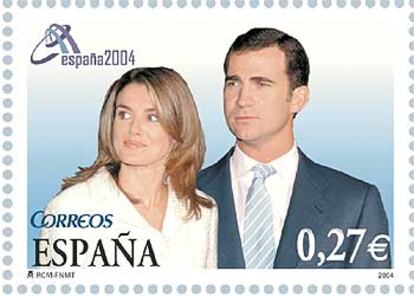 Sello que emitirá Correos el 24 de mayo con motivo de la boda del príncipe Felipe y Letizia Ortiz.