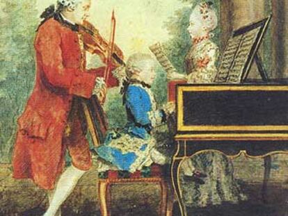 <i>Mozart de niño con su padre y su madre </i>(1763-1764), de Louis Carrogis, <i>Carmontelle, </i>procedente del Museo Carnavalet de París.