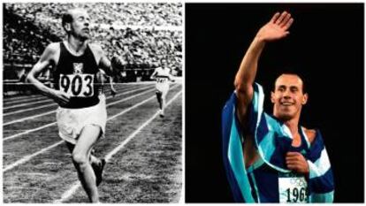 A la izquierda, Zatopek, que llegó al deporte desde una fábrica de zapatillas de Checoslovaquia, logró en el plazo de una semana durante Helsinki 1952 los oros en 5.000 y 10.000 metros y en maratón. Derecha, el griego Konstantinos Kenteris, que dejó a todos boquiabiertos cuando logró el oro de los 200 metros en Sídney 2000.