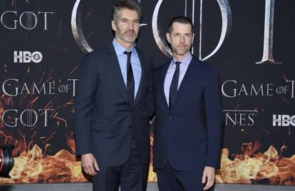 David Benioff y D.B. Weiss, en el estreno de la última temporada de 'Juego de tronos'.