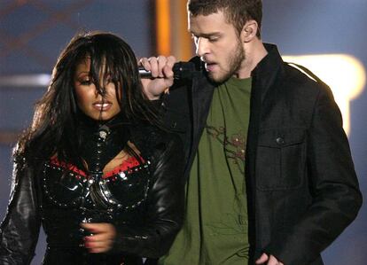 Justin Timberlake durante su actuación con Janet Jackson en la Super Bowl.