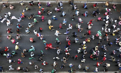 Marcha de miembros de la Federación Nacional de Agricultores en Paraguay el 26 de marzo de 2014.