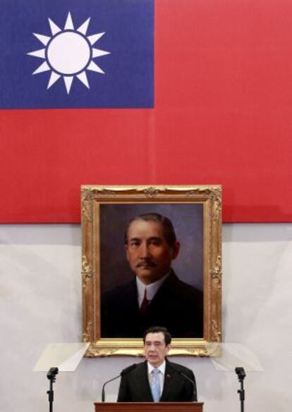 El presidente de taiwanés, Ma Ying-jeou, durante una conferencia sobre su próxima reunión con el presidente de China.