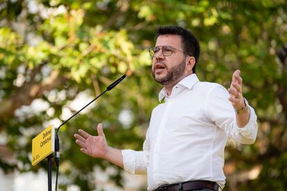 El president Pere Aragonès, en un acto electoral de Esquerra el pasado día 7 en Palamós (Girona).