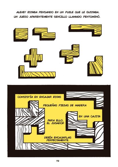 Imagen del tebeo Tetris (Héroes de Papel, 2016), que ahonda en el proceso de creación y venta del videojuego más popular de todos los tiempos. 