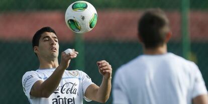 Luis Suárez, en un entrenamiento con Uruguay