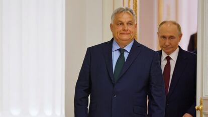 El primer ministro húngaro, Viktor Orbán, y el líder ruso, Vladímir Putin, en el Kremlin de Moscú el pasado viernes.